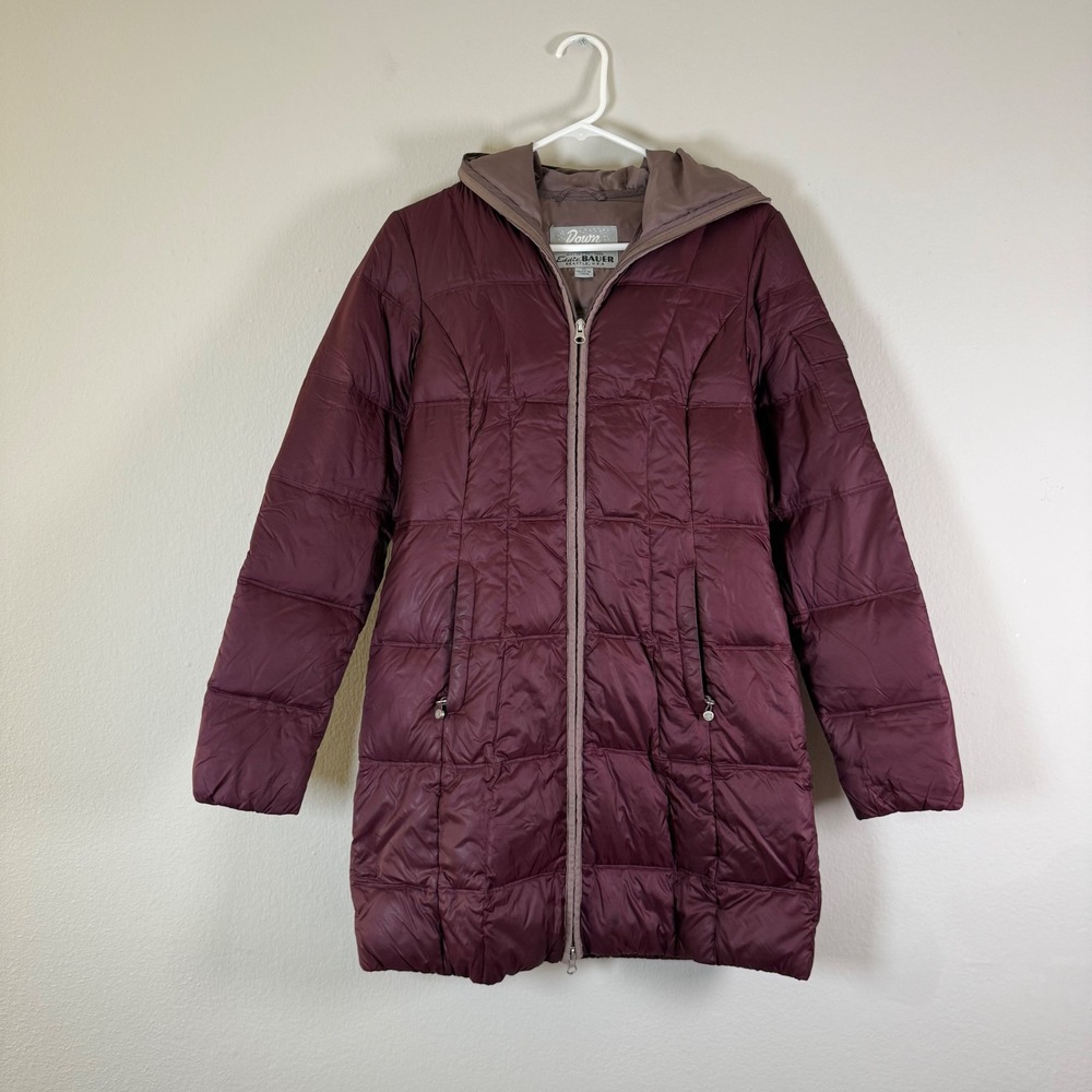 Eddie Bauer Womens Burgundy Hooded Down‎ Puffer Coat Jacket XS